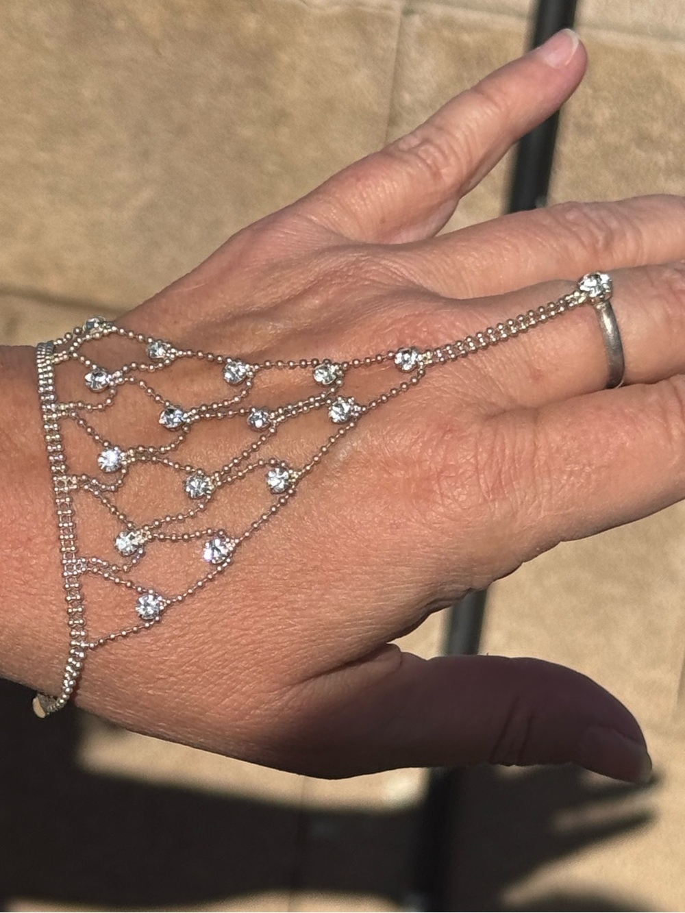 Silver Crystal Hand Chain Bracelet - Picture 3 of 3